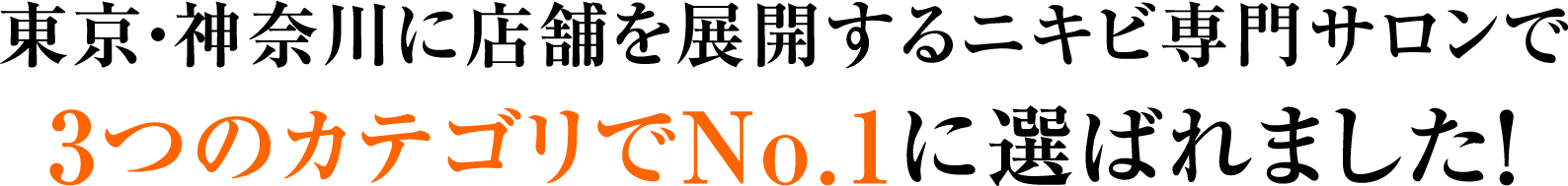 東京・神奈川に店舗を展開するニキビ専門サロンで3つのカテゴリでNo.1に選ばれました!